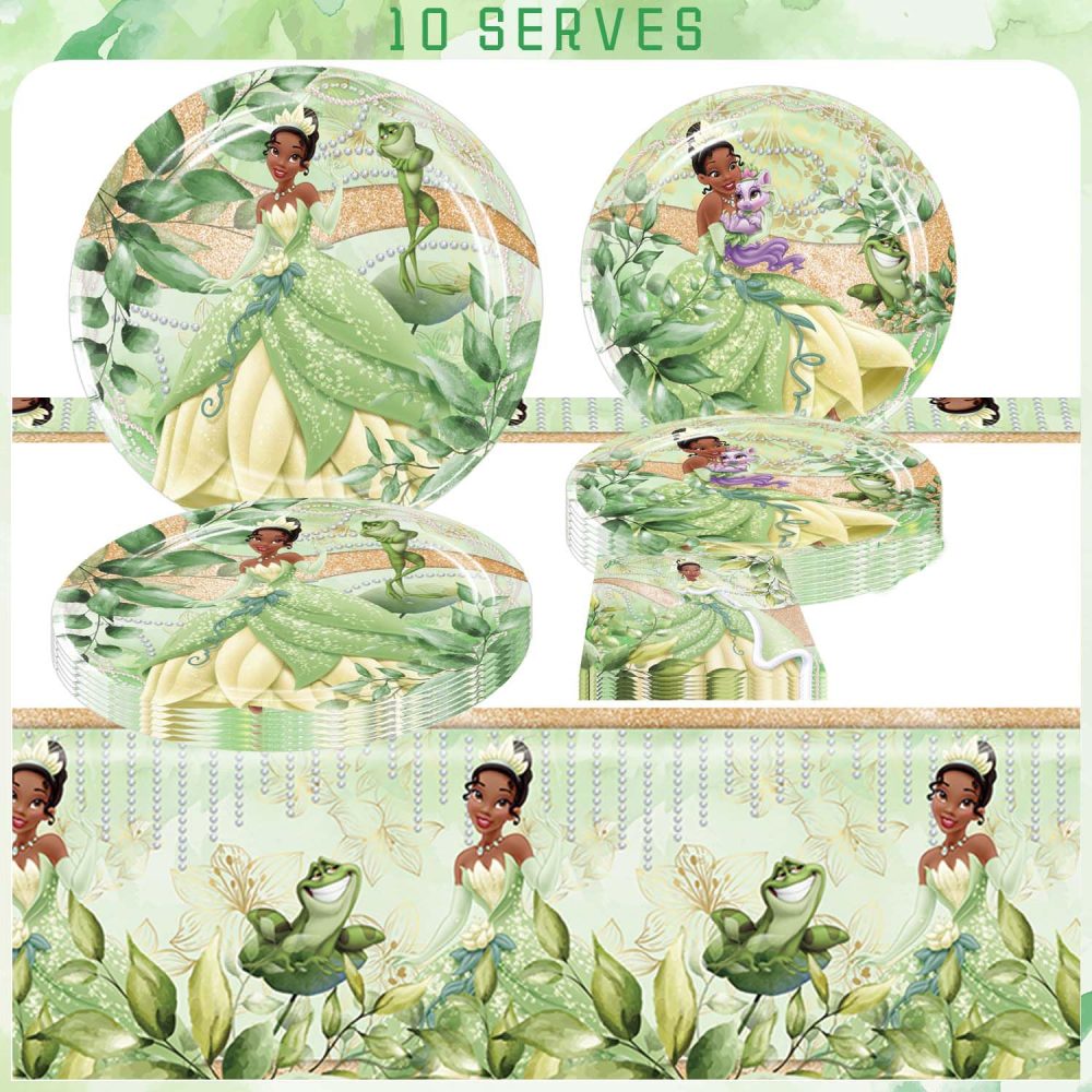 Princess and The Frog Birthday Party Tableware Set Includes Plates,Napkins,Table Cover Boys and Girls Princess Theme Party Decorations Supplies - Image 5