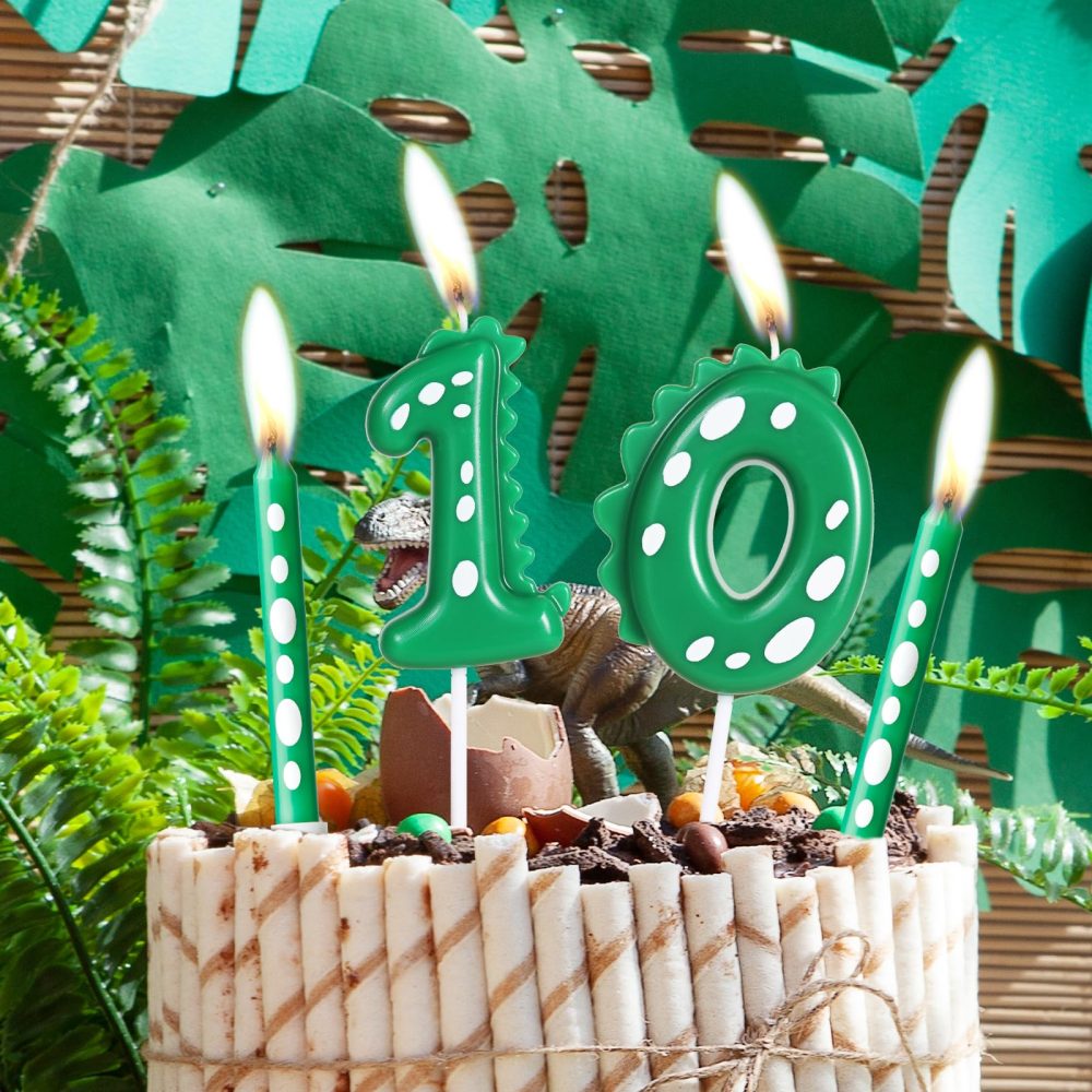 Dinosaur Green Birthday Candles and 8 Green White Candles, Birthday Cake Decoration for Boys and Girls Party Supplies (Number 3) - Image 4