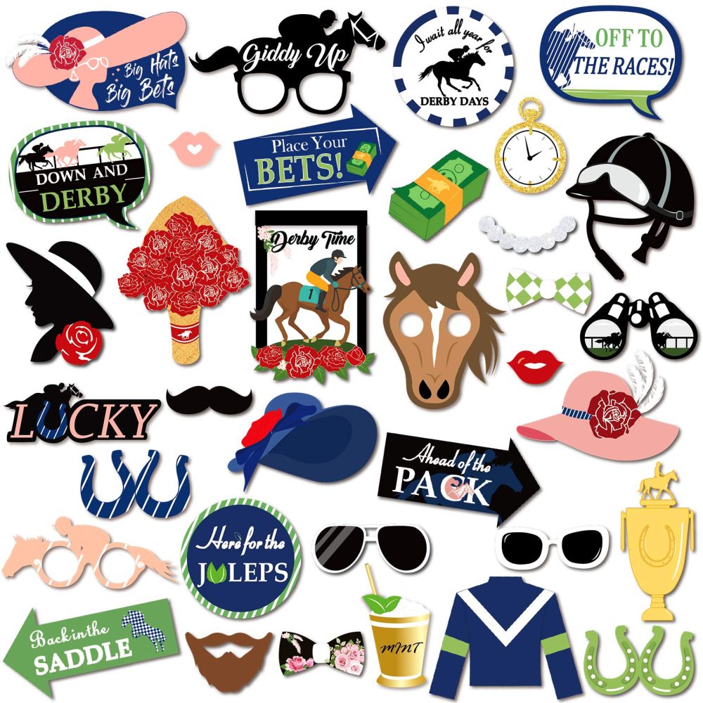 Qpout 35 Pack Horse Race Party Photo Booth Props,Party Horse Race Grand National Decoration Photo Props, Horse Race Party Favour Photography Backdrop Decoration - Image 2
