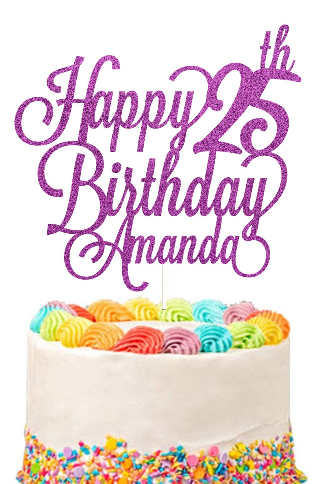 Personalised Happy Birthday Glitter Cake Topper Customised with Any Name & Any Age Party Cake Decoration for 1st 10th 13th 16th 18th 20th 21st 30th 40th 50th 60th 70th 80th (Purple)