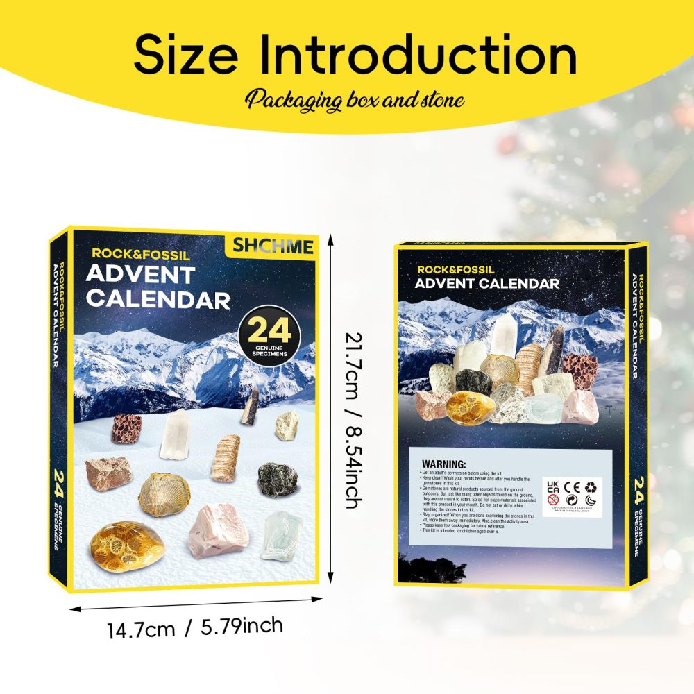 SHCHME Advent Calendar 2024, Rock and Fossils Minerals Collection Advent Calendar 24 Gemstone for Christmas Countdown Calender for Kids - Image 2