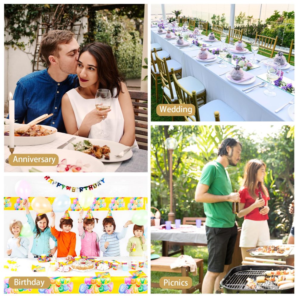 MOKANI Disposable Plastic Tablecloths, 4 Pack Party Rectangle Table Cloths, Gold Dot Confetti Rectangular Table Covers for Picnic Weddings Birthday Parties 54" x 108" - Image 2