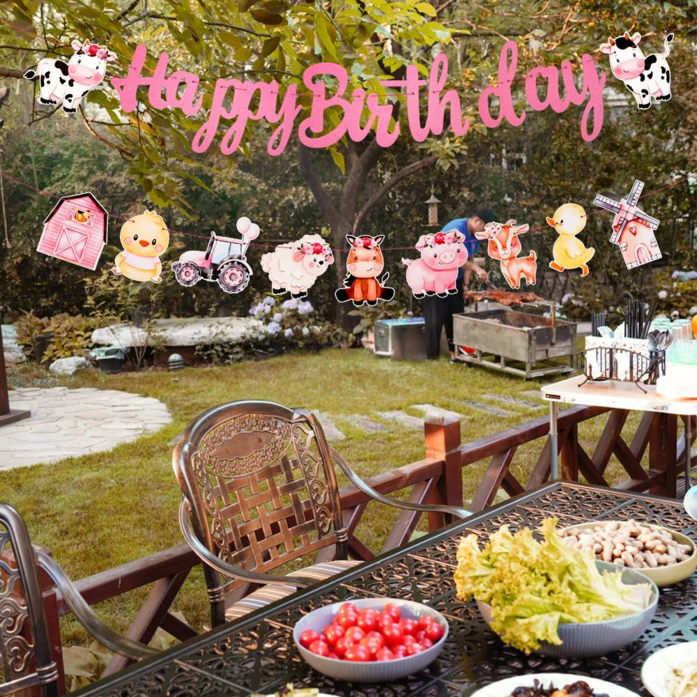 Farm Animal Happy Birthday Banner, Creative Barnyard Animals Banners Cute Farm Baby Shower Banner Farm Animals Birthday Supplies for Wall Home Office - Image 4
