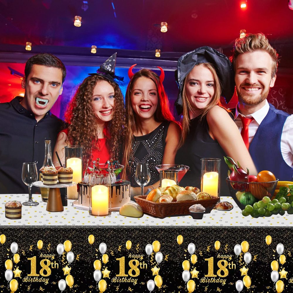 Happy 18th Birthday Black Gold Table Cloth Cover Party,137*274cm 18th Birthday Table Decorations for Boys,Girls,Men,Women,Him,Her,Rectangular Plastic Tablecloth for 18th Birthday Party Supplies Decor - Image 5