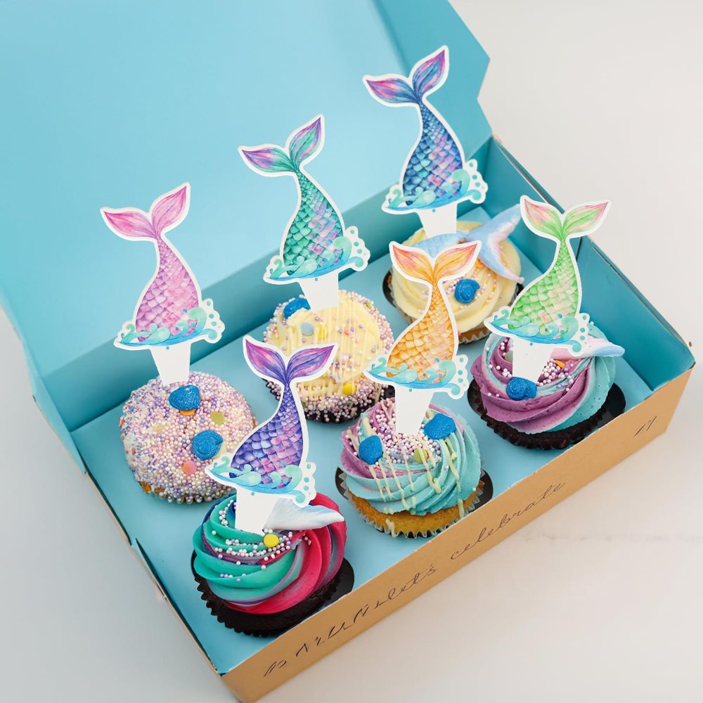 Ephlyn 36Pcs Mermaid Tail Cupcake Toppers Mini Under the Sea Mermaid Tail Cake Topper Decorations Mermaid Cupcake Picks for Mermaid theme Birthday Party Decoration Baby Shower Supplies - Image 4