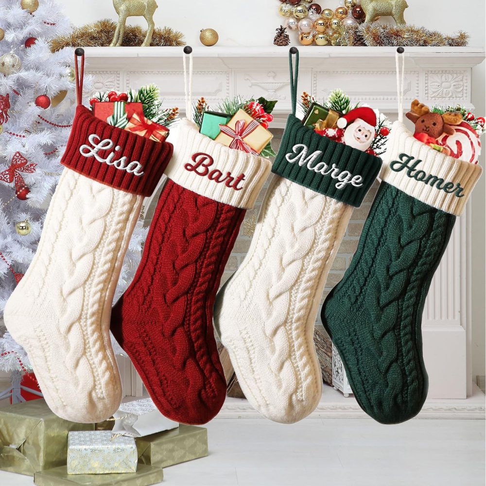 Personalized Christmas Stockings Custom Name Family Christmas Stockings 18" Large Knitted Xmas Fireplace Hanging Stocking, Stocking for Holiday Family Party Decoration, Red/Ivory White - Image 9