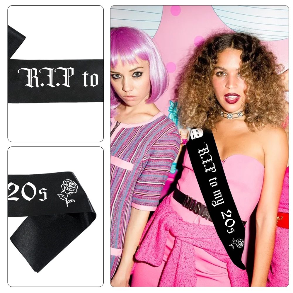 30th Birthday Decorations Women Men - Rip To My 20s Sash, Death to My 20s Birthday Decorations, Goth 30th Birthday Party Supplies for Him and Her, Black Satin Sash 65 x 3.7 Inch - Image 5