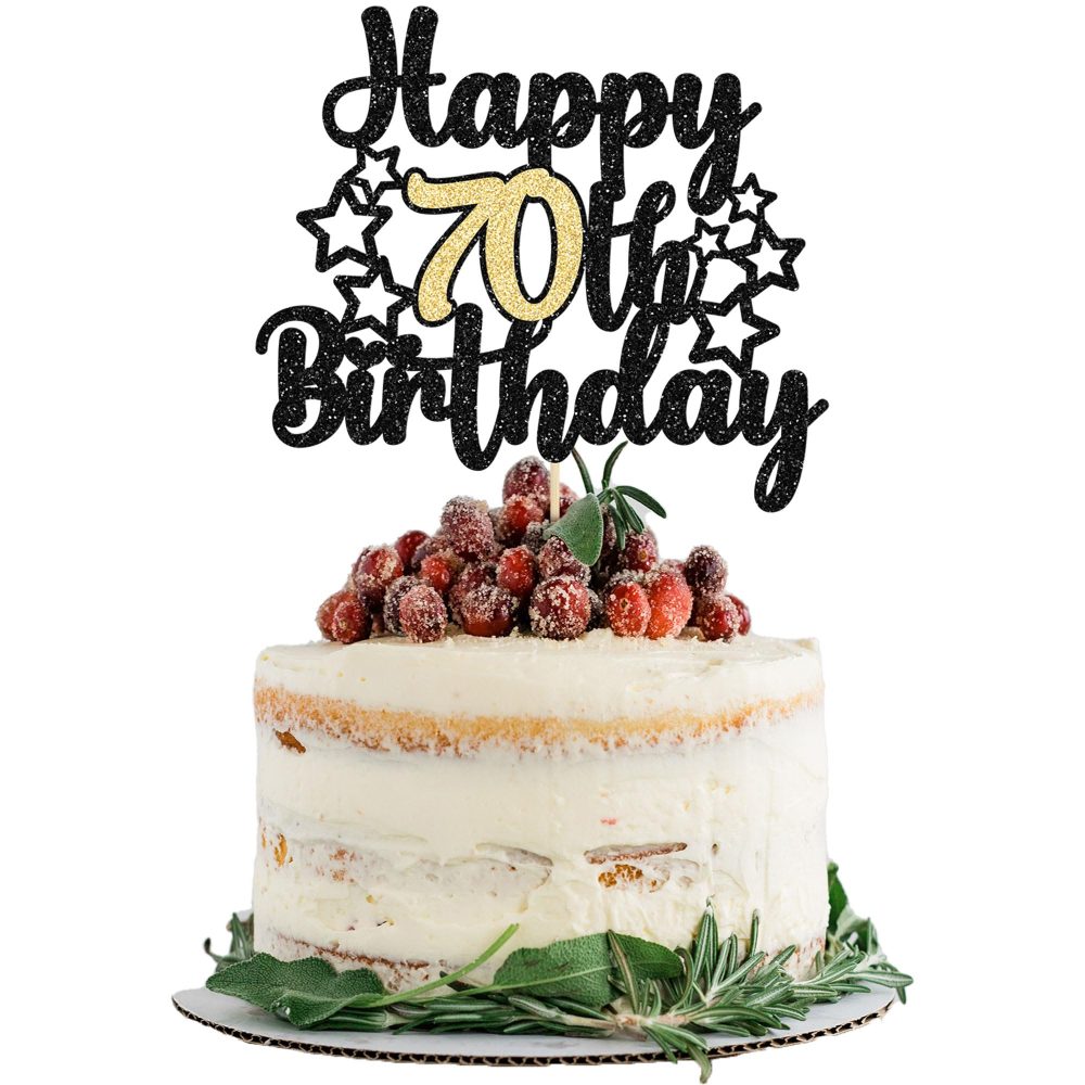 Gyufise 1Pc Happy 70th Birthday Cake Topper Black Gold Glitter Cheers to 70 Years Birthday Cake Pick 70 Fabulous Cake Decoration for Birthday Theme Happy 70th Birthday Party Supplies