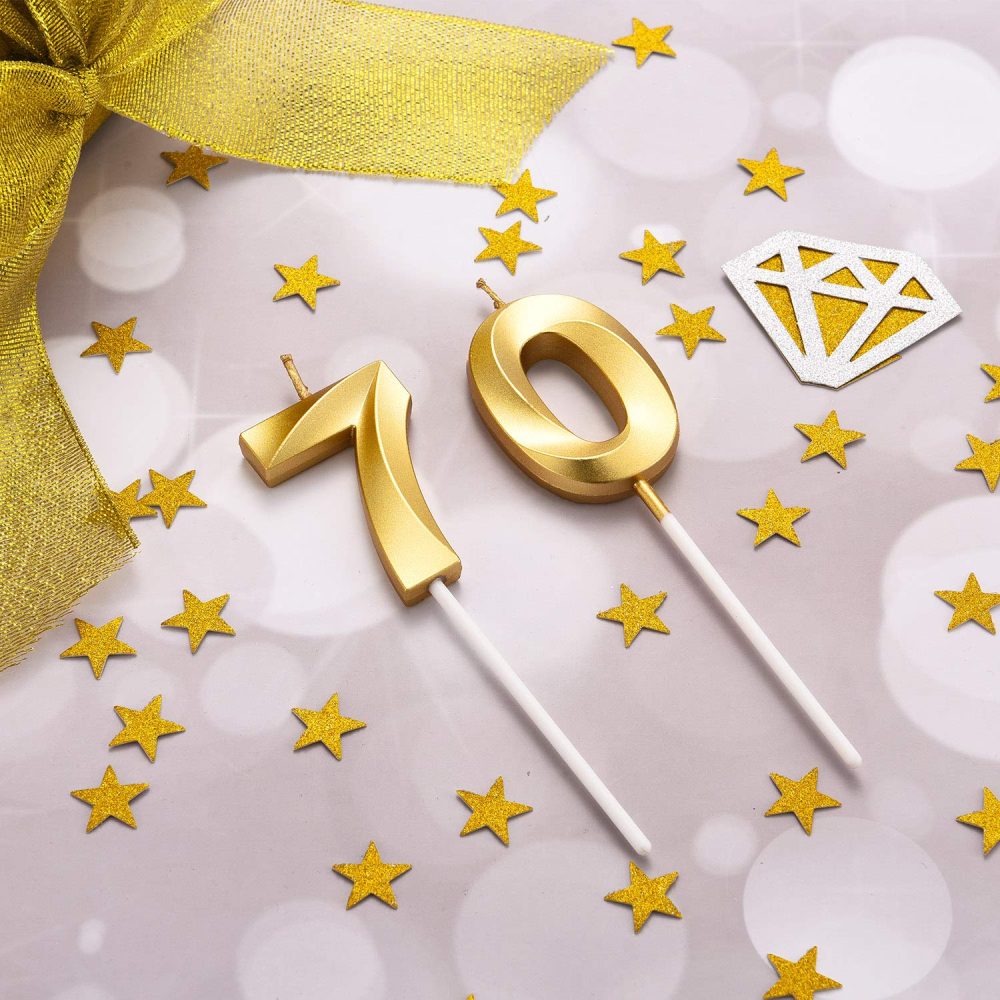 BBTO 70th Birthday Candles Cake Numeral Candles Happy Birthday Cake Topper Decoration for Birthday Party Wedding Anniversary Celebration Supplies (Gold) - Image 2