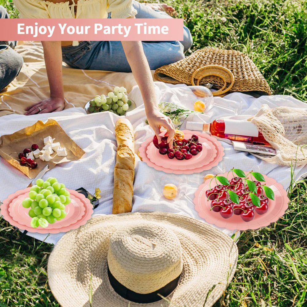 Birthday Party Paper Plates 7 Inch 25 pcs & 9 Inch 25pcs Pink Cake Dessert Plates Party Supplies Scalloped Plates for Baby Shower, Wedding, Birthday - Image 3