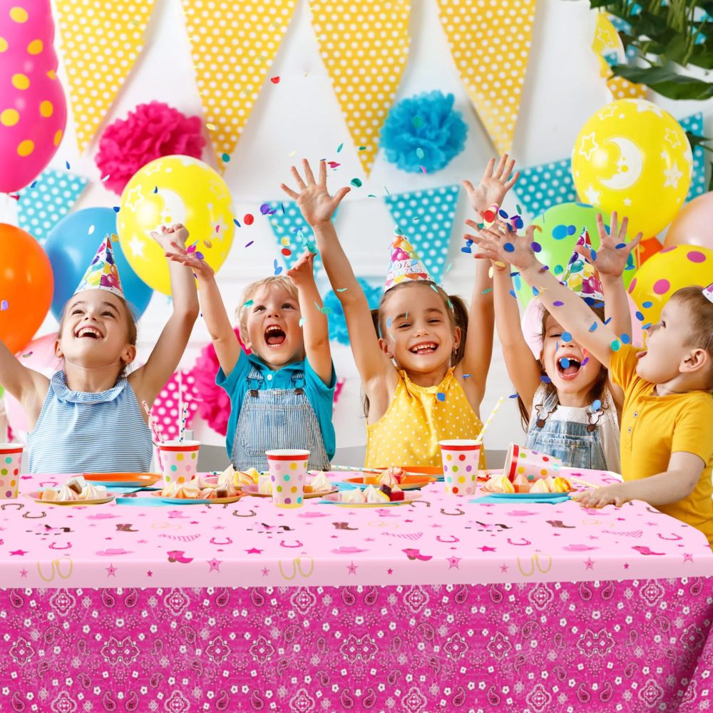 Cowgirl Table Cloth Western Cowgirl Plastic Table Cover Pink Felt Horse Tablecloth Rectangular Tablecloths Disposable Wipe Clean Waterproof Table Cloths Covers for Girls Birthday Party Supplies, 1pc - Image 5
