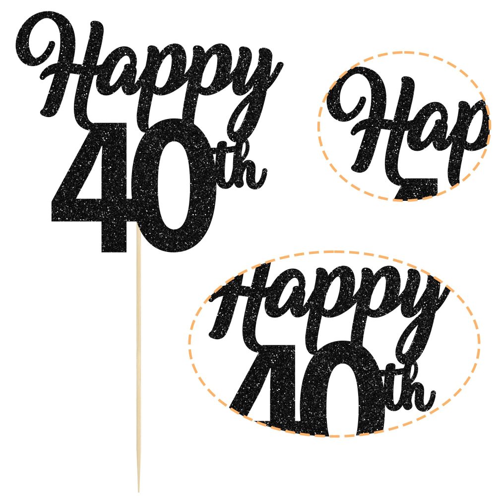 3Pcs Happy 40th Cake Toppers Black Glitter Number 40 Forty Birthday Cake Pick Decorations for Cheers to 40 Years Old 40th Birthday Wedding Anniversary Party Supplies - Image 8