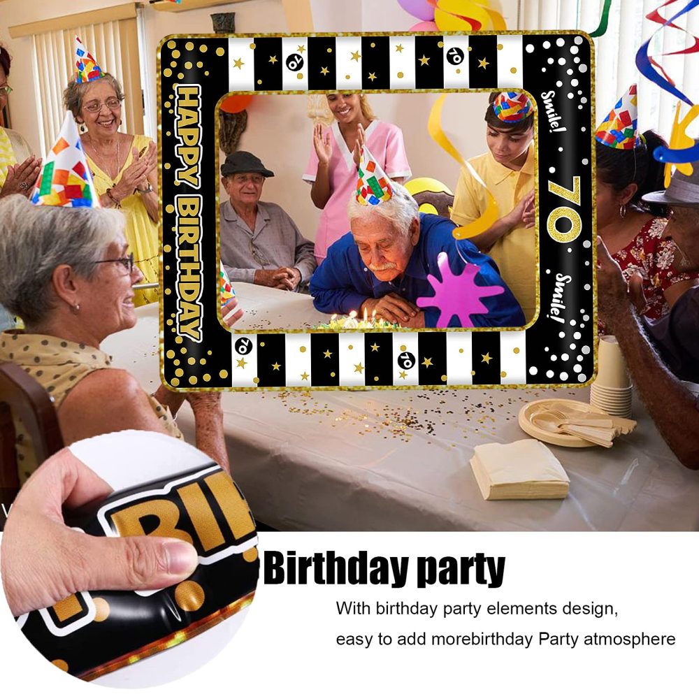 70th Birthday Photo Booth Props,Black Gold Inflatable Selfie Frame Picture Frame,Giant Inflatable Party Photo Booth Frame for 70th Birthday Party Decorations Supplies Men Women Favor Gift - Image 4