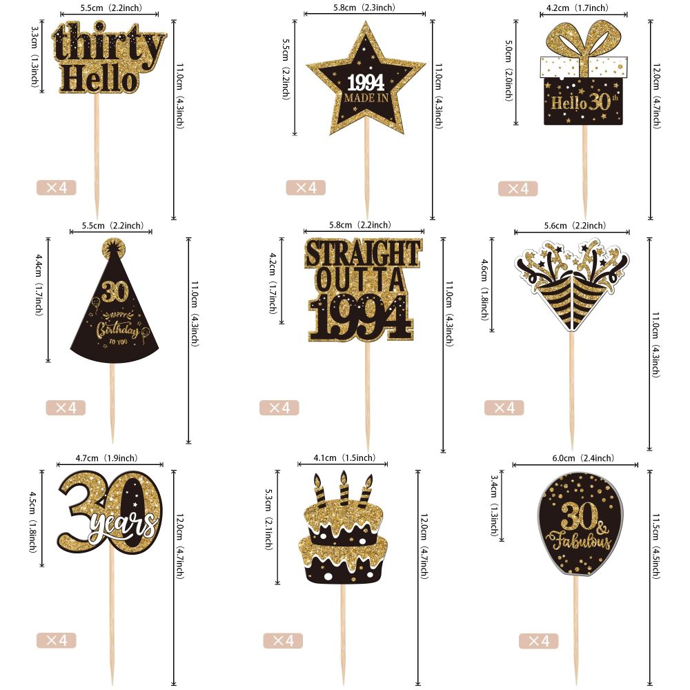 Xsstarmi 36 Pack 30th Birthday Cupcake Toppers Double Printed Thirty Hello 30th Straight Outta 1994 Cupcake Picks for Cheers to 30 Years 30th Birthday Wedding Party Decoration Supplies - Image 2