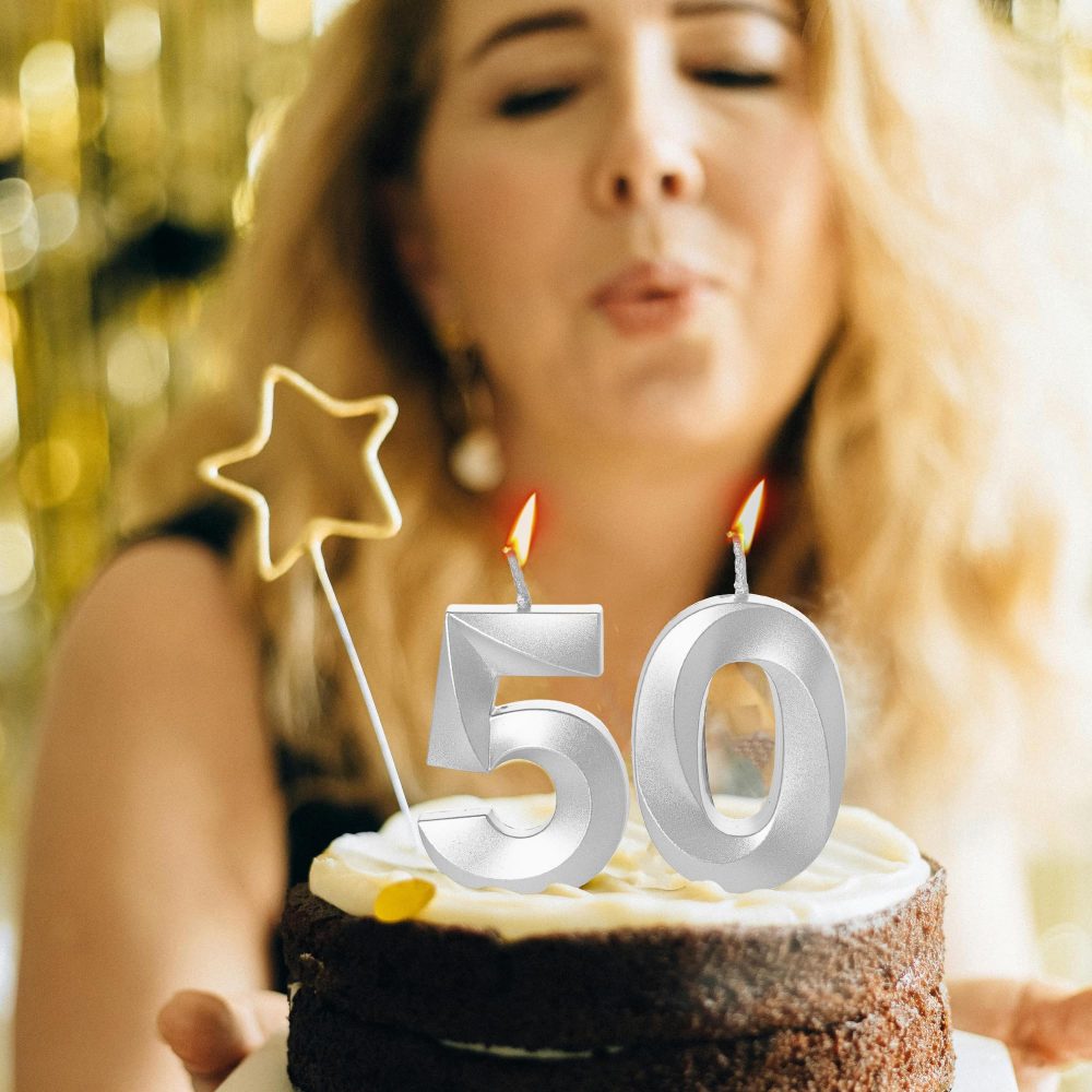 Silver 50th Birthday Candles Number 50 Candles for Birthday Cake, 50th Candles Silver 50 Birthday Candles for Cake, 50th Birthday Cake Candles Cake Toppers Decorations for 50 Year Old Women Men - Image 2