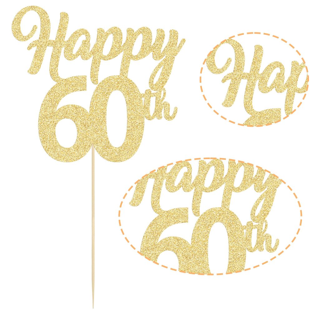 3Pcs Happy 60th Cake Topper Gold Glitter Number 60 Sixty Birthday Cake Pick Decorations for Cheers to 60 Years Old 60th Birthday Wedding Anniversary Party Supplies - Image 6