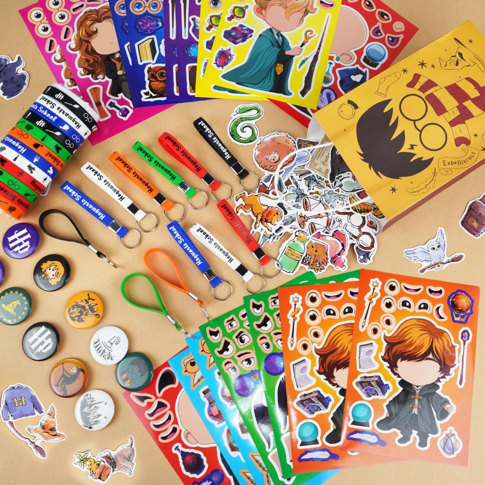 Magical Wizard Harry Party Bag Fillers-110Pcs Wizard Party Favours Bags Include Party Bags Badge Sticker Wristbands Keychain Diy Sticker Wizard Theme Party Supplies for Birthday Party Decorations - Image 2