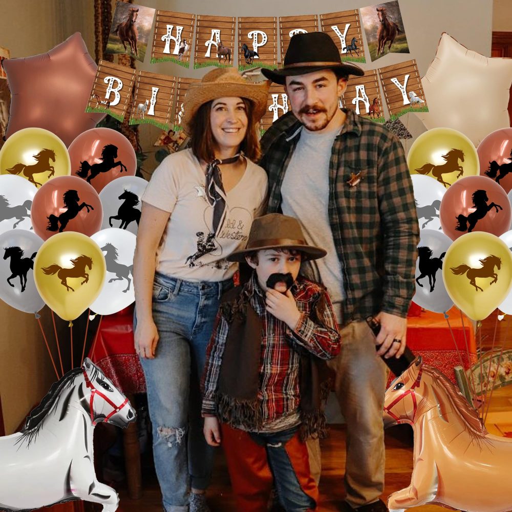 Horse Birthday Party Decorations Set - Horse Party Supplies Include Cake Topper Balloons Cupcake Toppers Banners for Horse Birthday Party Cowboy Party - Image 3