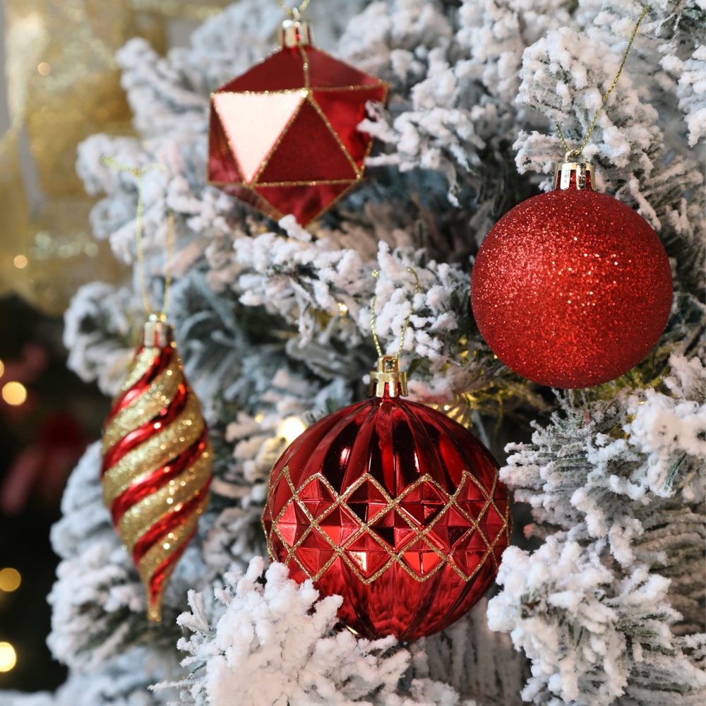 SHareconn 100pcs Christmas Tree Decorations Ornaments Set, Shatterproof Plastic Christmas Baubles Decorative Balls for Xmas Tree Decor Holiday Wedding Party, Red - Image 3