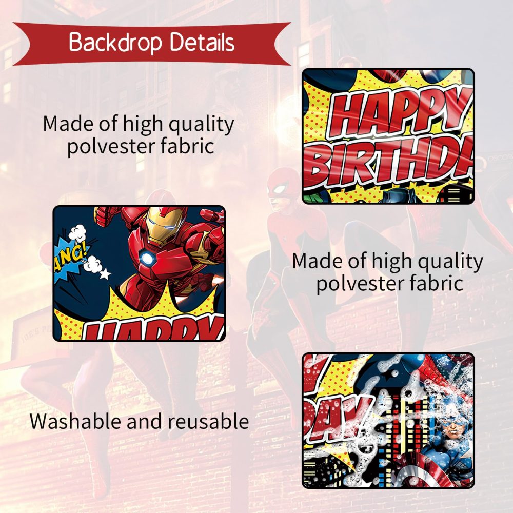 5x3FT Hero Backdrop, Birthday Party Decorations Photography Backdrop, Theme Party Supplies Backdrop, Happy Birthday Banner Background for Kids Boys Girl - Image 6