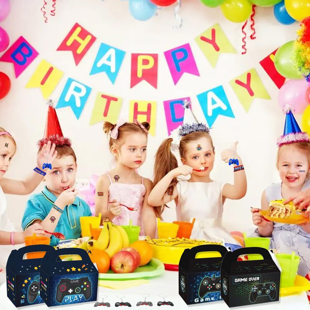 Aoyama Video Gamer Party Bag Fillers - 46Pcs Video Game Party Favours Blue Gaming Gift Bags Slap Bands Luminous Tattoo Sticker Gaming Keyrings for Kids Boys Girls Birthday Party Supplies - Image 2