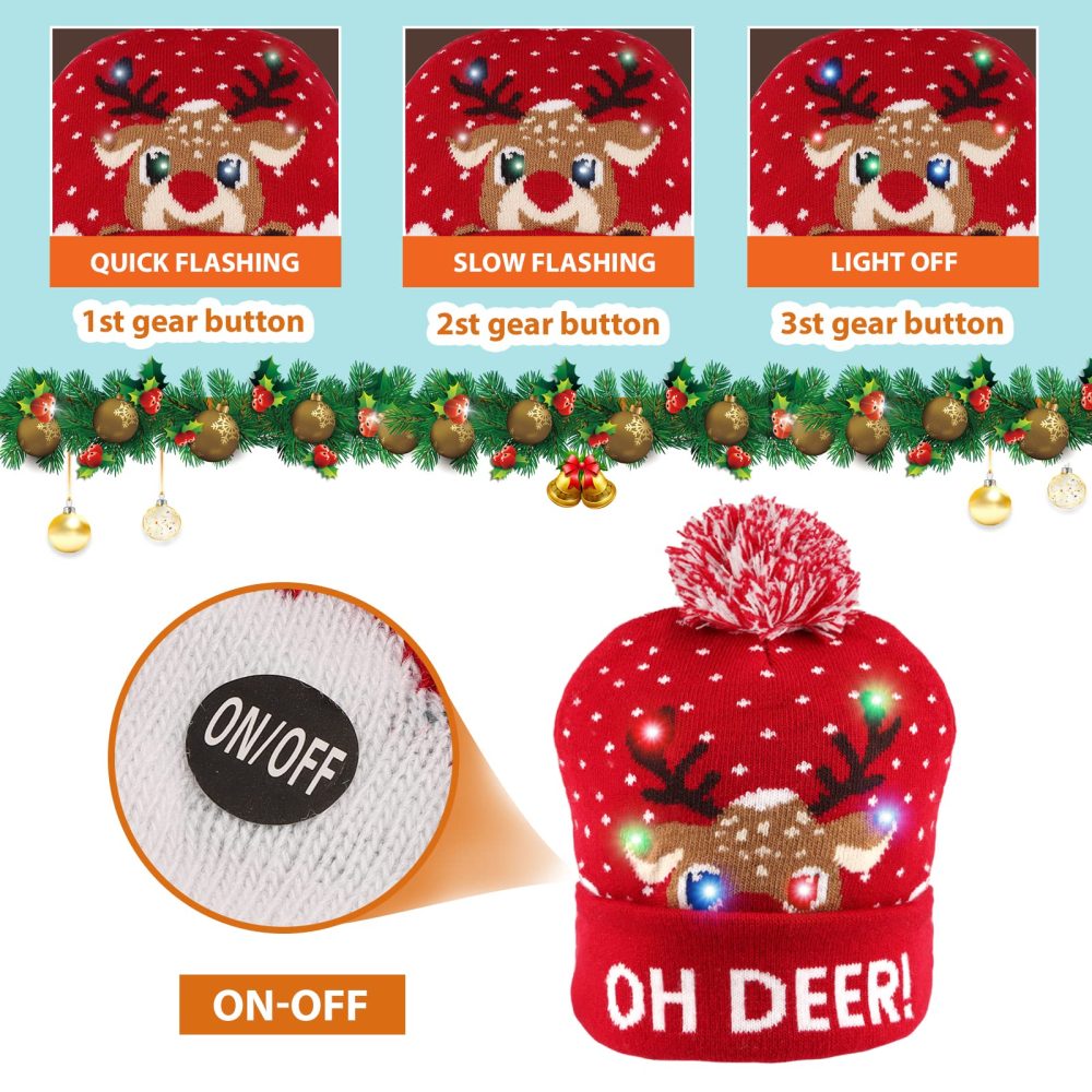 2PCS LED Christmas Hats, LED Light Up Christmas Hat, Light Up Knitted Santa Hat, Light Up Xmas Hat - New Year Party Hats for Kids, Adults - Image 7