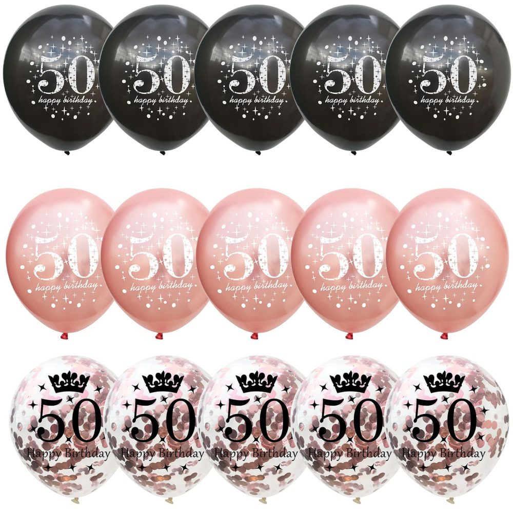 50th Birthday Decorations for Women, Pack of 15 Happy 50th Birthday Balloons Black Rose Gold Confetti Latex Helium Balloons for Her Age 50 Years Old 50th Birthday Party Decor Celebration Supplies - Image 2