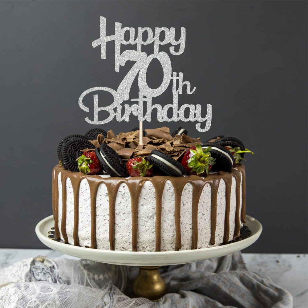 Sotpot Silver Glitter 70 Cake Topper, 70th Birthday Cake Decorations for Birthday Party Anniversary Party Supplies - Image 3