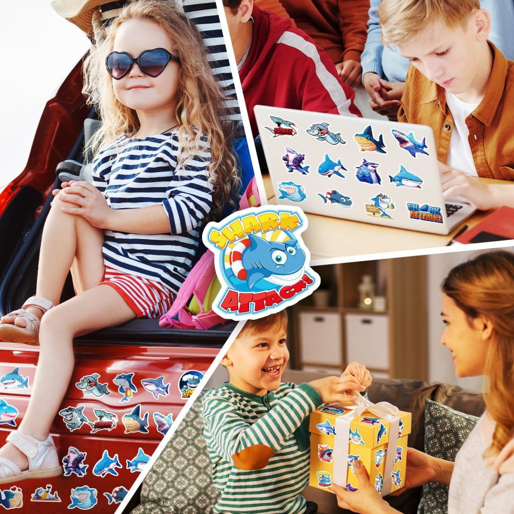 HEMYTAP 98Pcs Shark Party Favors Include Slap Bracelets, Keychains, Make a Shark Stickers, Temporary Tattoos and Vinyl Stickers for Kids Shark Ocean Sea Themed Birthday Party Supplies Decorations - Image 2