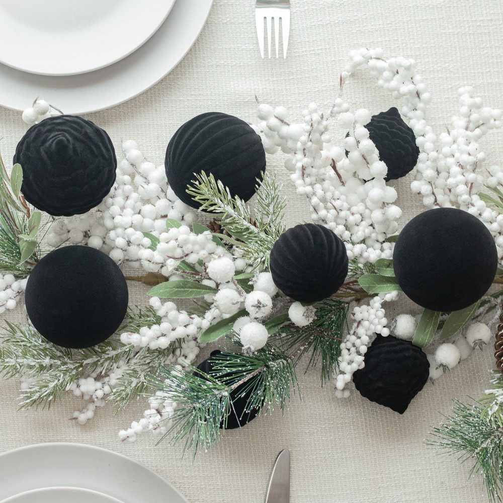 KI Store Black Velvet Christmas Balls 25pcs Shatterproof Flocked Christmas Tree Ornaments Assorted for Xmas Tree Decorations - Image 5