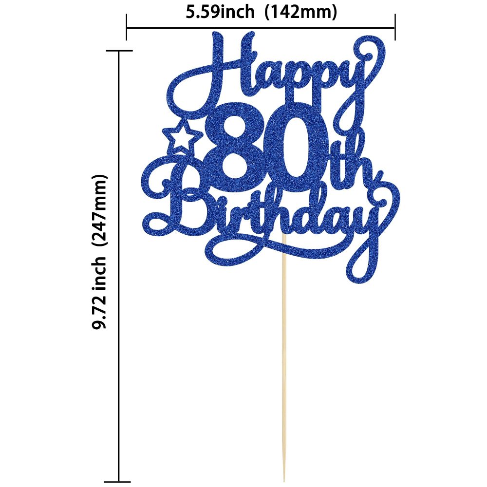 1 Pack Happy 80th Birthday Cake Topper Blue Glitter 80 & Fabulous Cheers to 80 Years Old Birthday Cake Pick for Celebrating 80th Birthday Anniversary Party Cake Decorations Supplies - Image 7