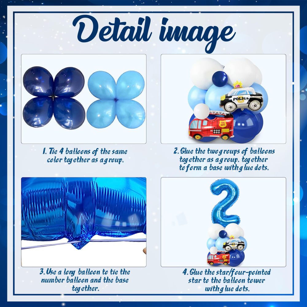 Transportation 2nd Birthday Decorations Boy - Blue Transportation 2nd Party Supplies with Numbers Stars Car Foil Balloons Cupcake Topper for 2 Year Olds Vehicle Theme Party - Image 5