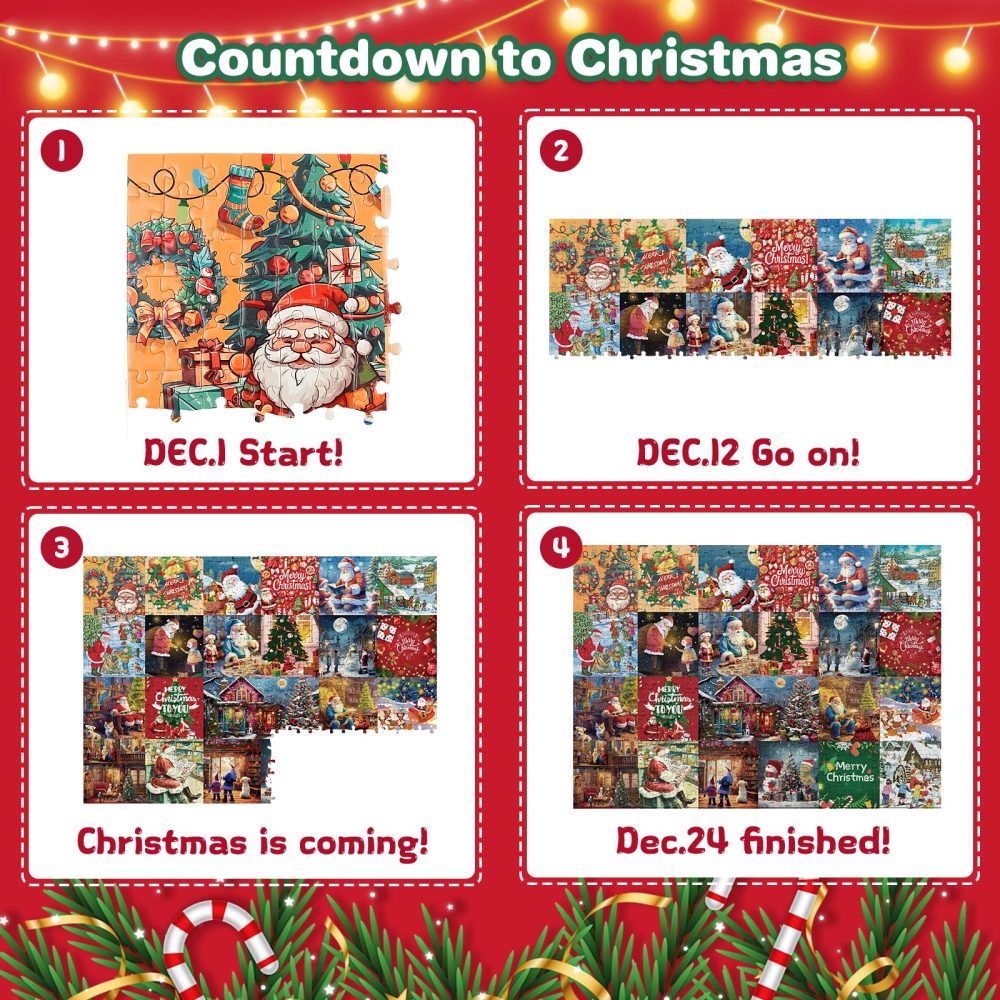 Advent Calendar 2024 Christmas Jigsaw Puzzles,1008 Pieces Jigsaw Puzzle 24 Days Christmas Countdown Advent Calendar Puzzle, Family Game Xmas Holiday Puzzles Gift Decorations for Kids Adults Women Men - Image 8