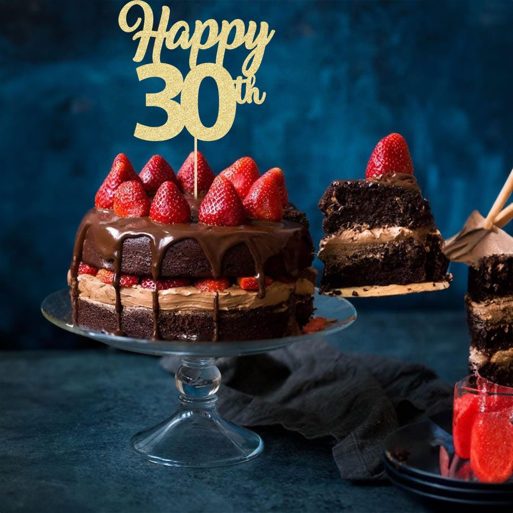 3Pcs Happy 30th Birthday Cake Toppers Gold Glitter Number 30 Cake Dcorations Thirty Happy 30th Cake Pick Decorations for Cheers to 30 Years Old 30th Birthday Wedding Anniversary Party Supplies - Image 3