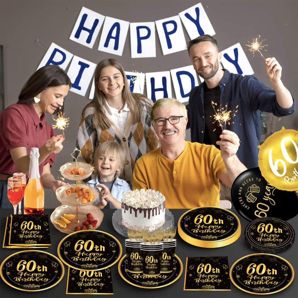 POPOYU 16pcs Black and Gold Paper Cups 60th, Happy Birthday Tableware Paper Cups,Happy 60th Birthday Decorations Paper Cups for Men,Women,Him,Her 60th Birthday Gifts Party Supplies Decorations - Image 2