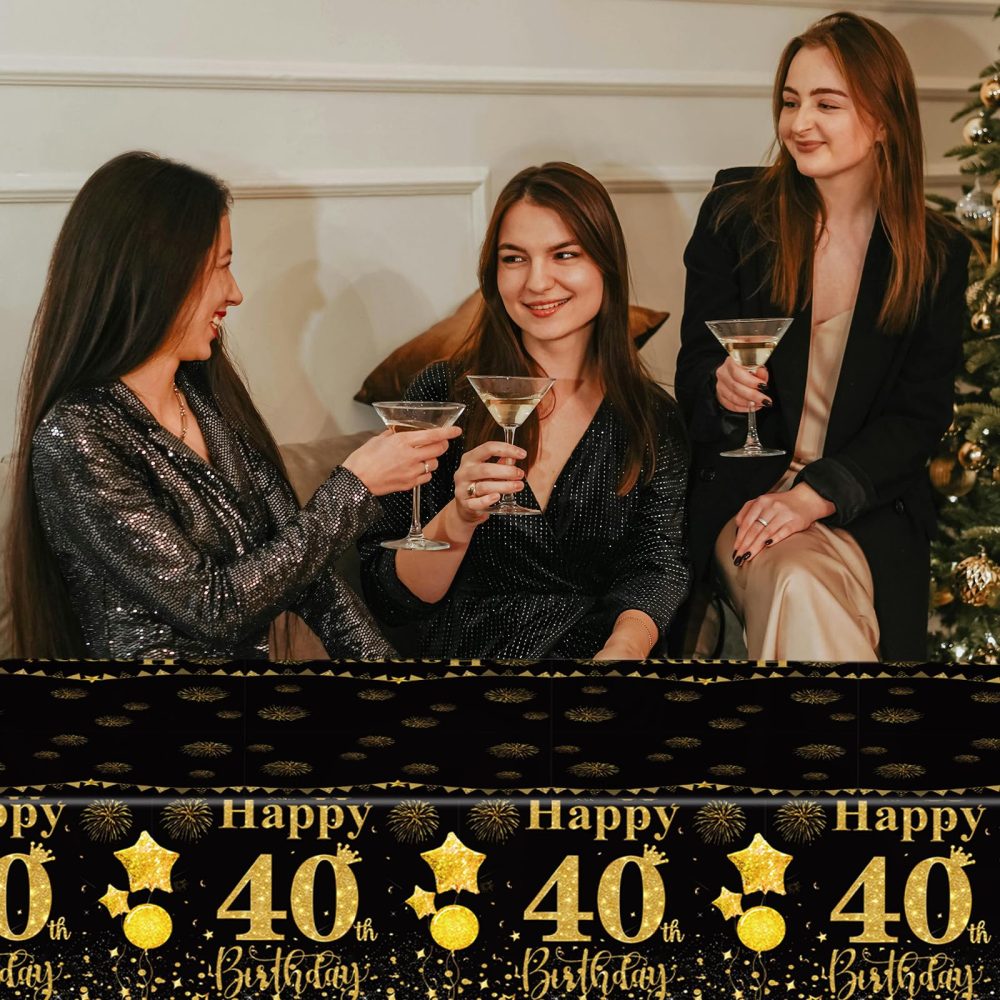 2Pcs Black Gold Happy 30th Birthday Party Table Cloth,137*274cm Plastic 30th Birthday Table Decorations for Men Women Birthday Table Cloth Disposable Tablecover for 30th Him,Her Birthday Gifts Party - Image 2