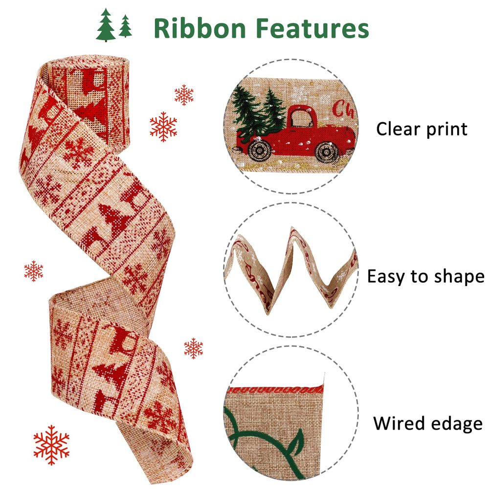 Christmas Ribbon 5 Rolls, Xmas Theme Ribbon Polyester Satin Ribbon Winter Holiday Fabric Ribbon for Wedding,Christmas Decorations,Gift Wrapping,Hair Band Sewing DIY Crafts … - Image 6