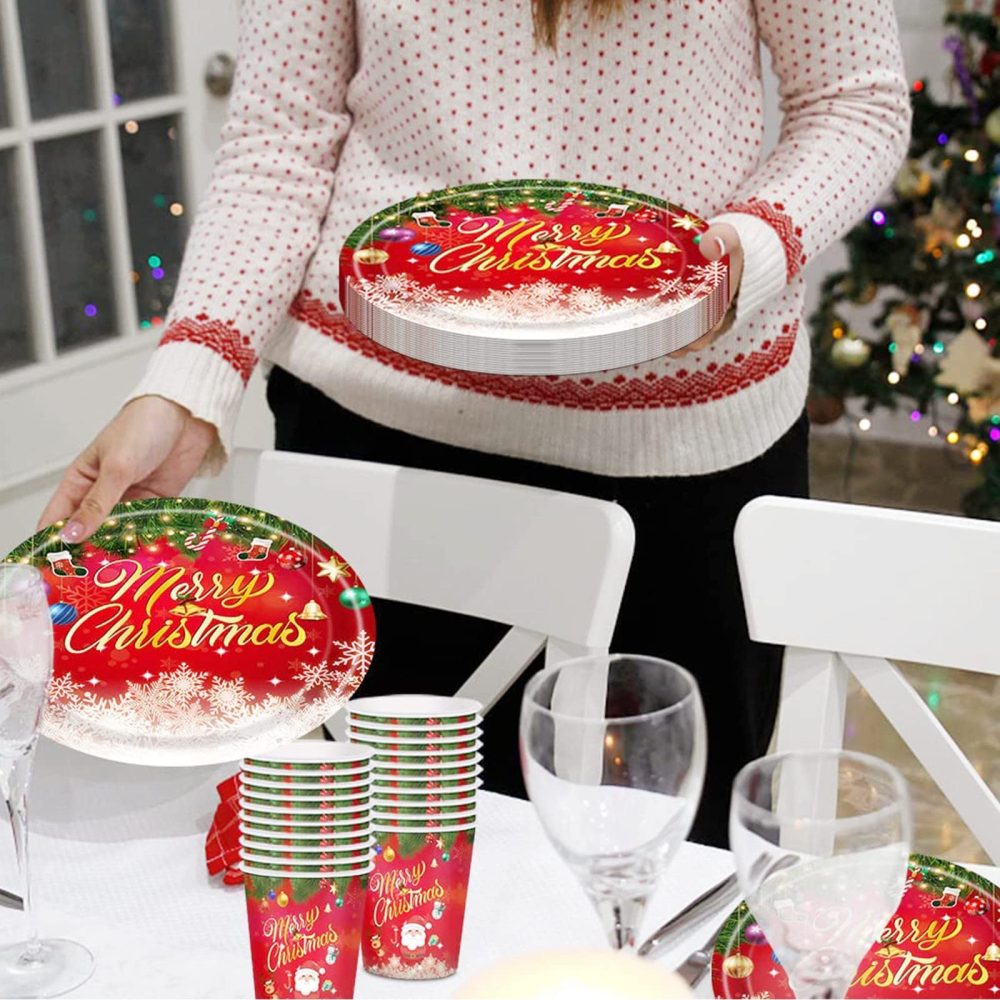 YAAVAAW 16Pcs Christmas Party Paper Cups,Merry Christmas Tableware Decor Red Santa Snowman Elk Pattern Disposable Paper Cups Xmas Dinner Cups for Birthday Christmas Party Supplies Table Decorations - Image 4