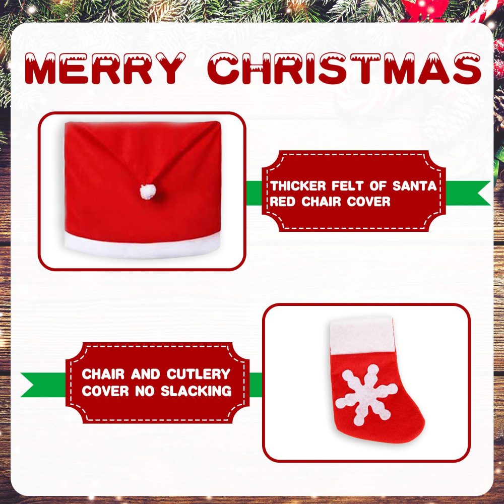 Funnlot Santa Christmas Chair Covers 12 Pcs Santa Chair Back Covers Christmas Cutlery Socks Santa Seat Covers Fabric Santa Chair Covers Cover Christmas Decorations for Chairs Kitchen Festival Holiday - Image 6
