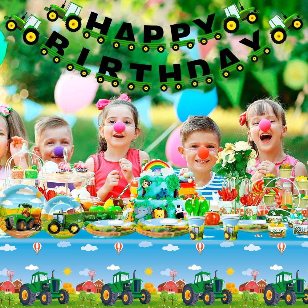 Fruitful Party Tractor Party Decorations Tableware,130pcs Tractor Party Tableware Set-Tractor Plates Cups Banner etc Tractor Farm Party Tableware Supplies for Boys,Green,7''&9'', (2023052005) - Image 3