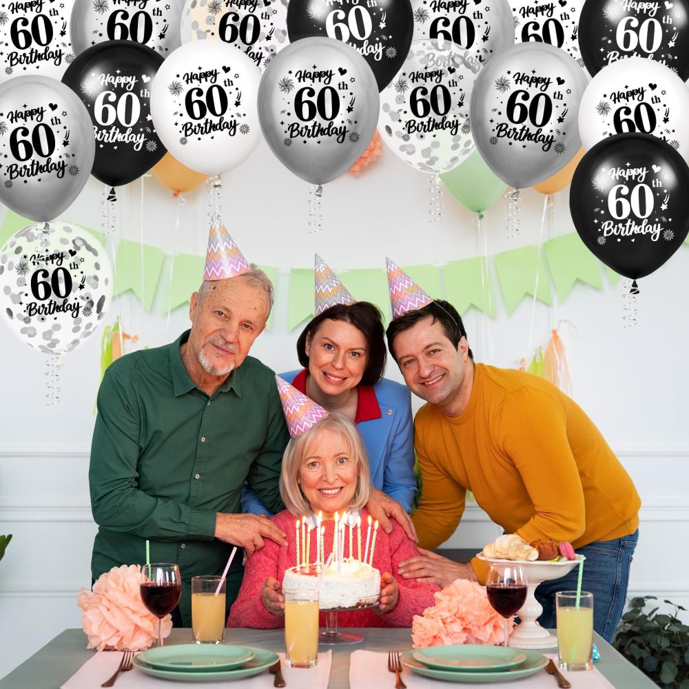 60th Birthday Balloons Decorations Black White Silver 24pcs Happy 60th Birthday Party Confetti Balloons Latex for Men Women Happy 60th Birthday Anniversary Party Supplies Decor 12 inches Outdoor - Image 5