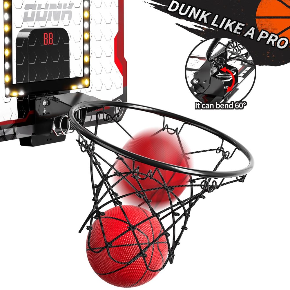 TEMI Basketball Hoop Indoor, LED Lights and Sounds Basketball Hoop with 4 Balls & Electronic Scoreboard, Over The Door Basketball Hoop, Basketball Gifts for 3 4 5 6 7 8 9 10 Years Boys Girls Kids Teen - Image 4
