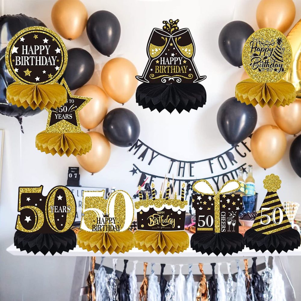 9 Pieces 50th Birthday Decorations for Men Women Black Gold 50th Birthday Centerpieces for Tables Decorations Fifty Years Birthday Party Decoration Supplies (50th-birthday) - Image 3