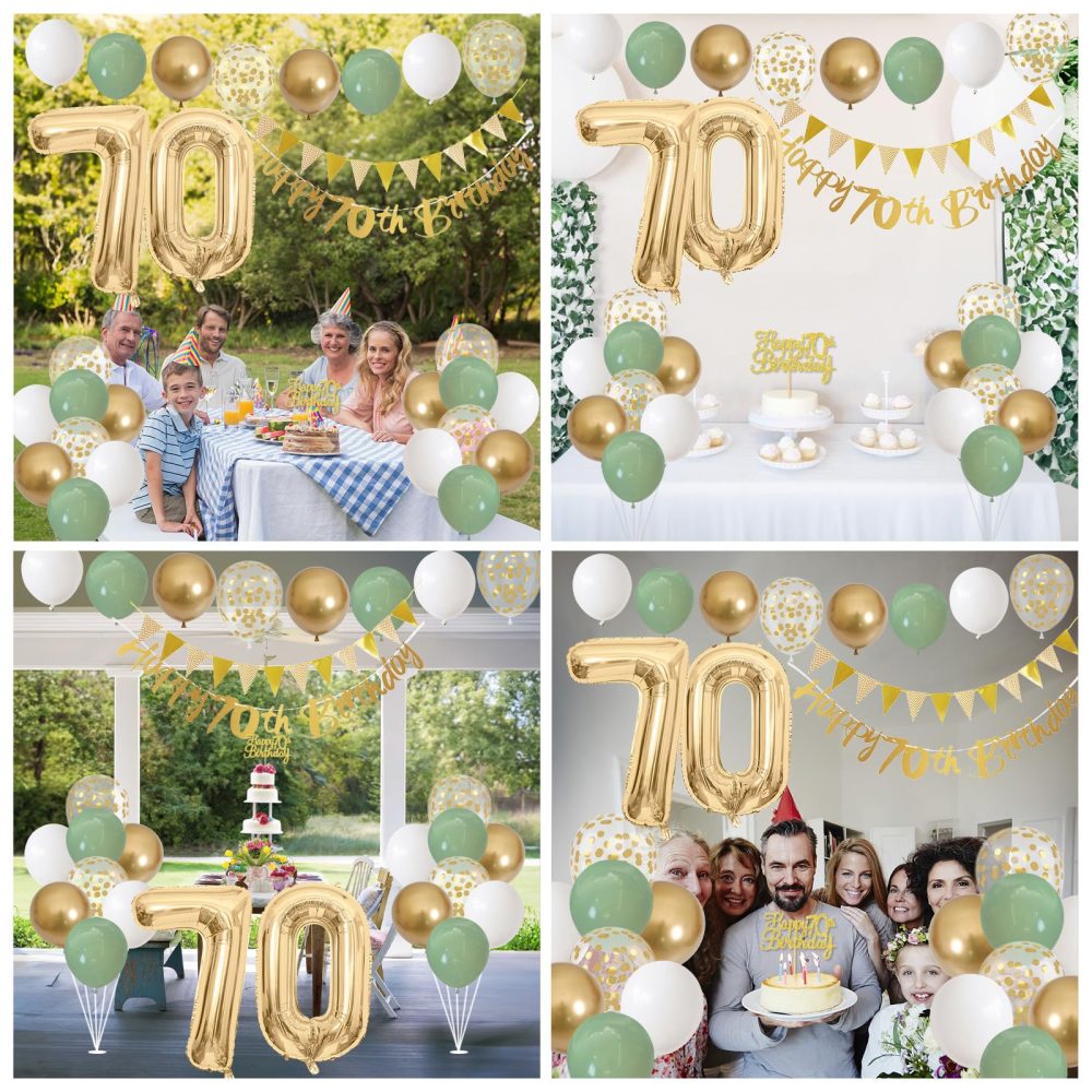 70th Birthday Decorations for Men Women, Sage Green White Gold Birthday Balloons with Happy 70th Birthday Banner 70th Birthday Cake Decoration Number 70 Balloon for 70 Year Old Birthday Party Decor - Image 4