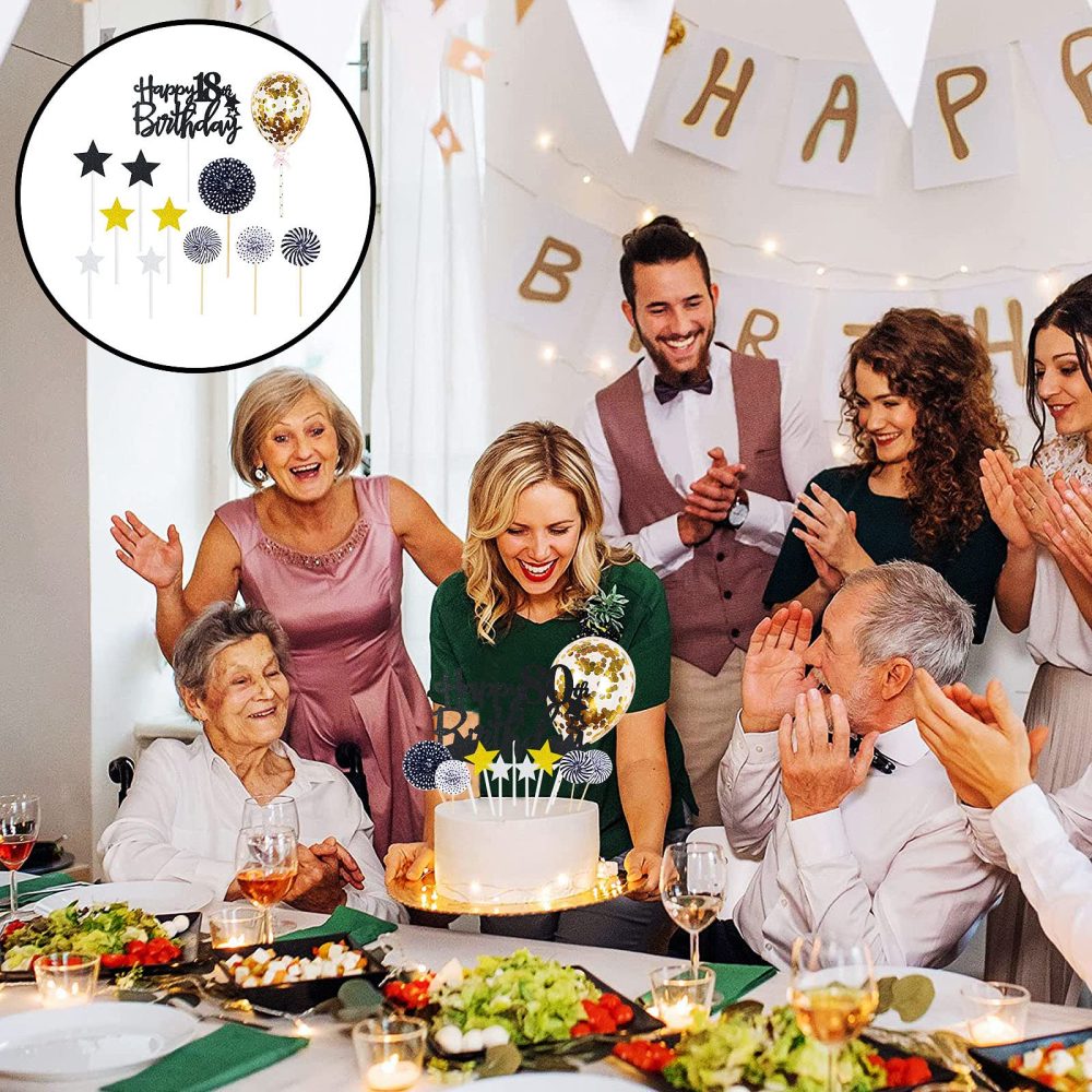 Personalised Happy 18th Birthday Cake Toppers Black for Boy,Girl,Kids,Happy Birthday Sign for Cake,12p Glitter Cupcake Topper Cake Topper 18th Birthday Cake Decoration for 18th Birthday Party Supplies - Image 4