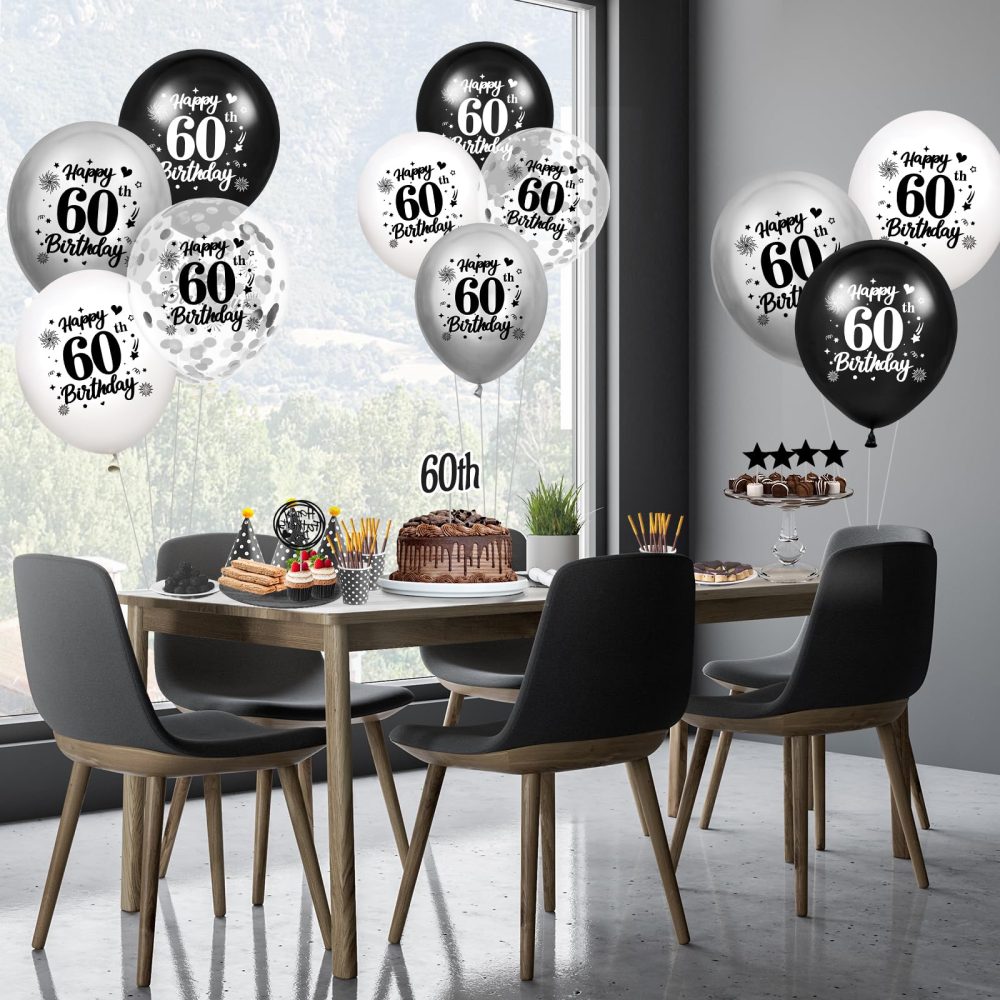 60th Birthday Balloons Decorations Black White Silver 24pcs Happy 60th Birthday Party Confetti Balloons Latex for Men Women Happy 60th Birthday Anniversary Party Supplies Decor 12 inches Outdoor - Image 6