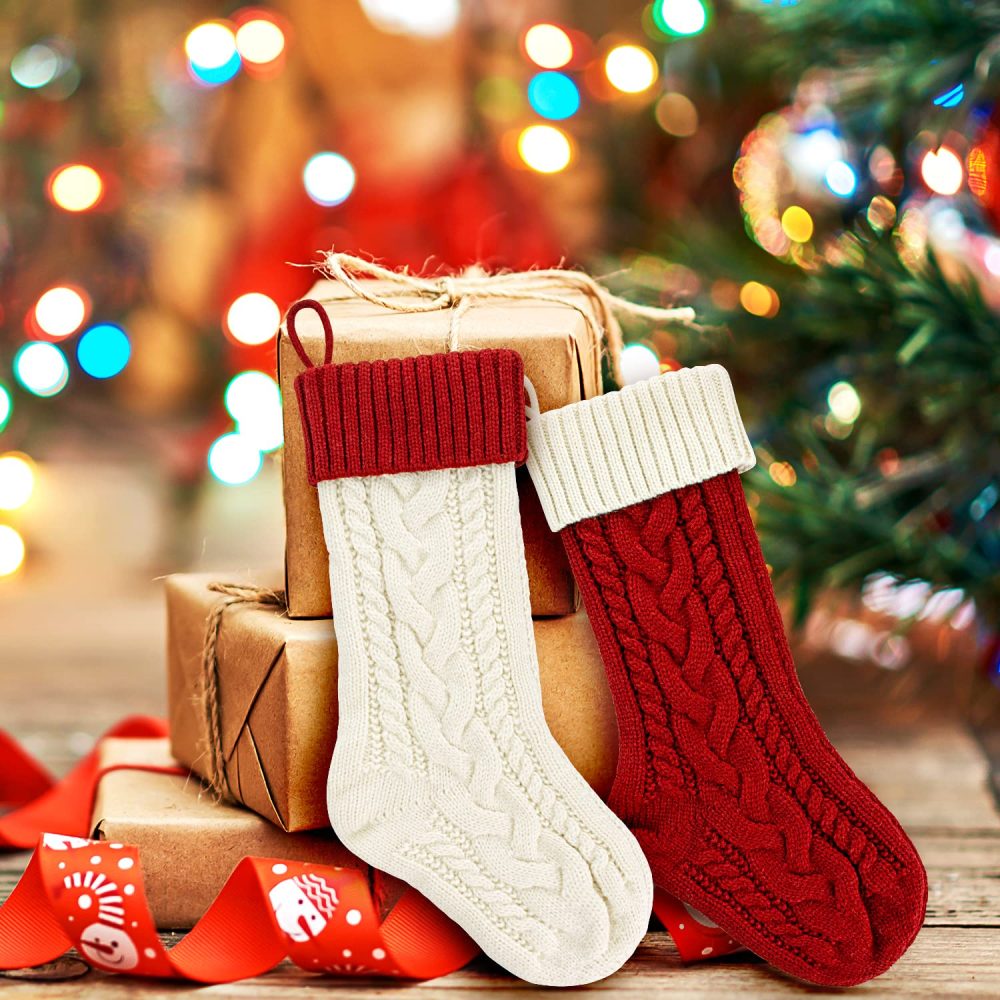 Covienapp 18 in Knit Christmas Stockings Red Christmas Socks Large Xmas Stockings Hanging Gift Bag Socks for Home Decor Christmas Tree Christmas Fireplace - Image 5