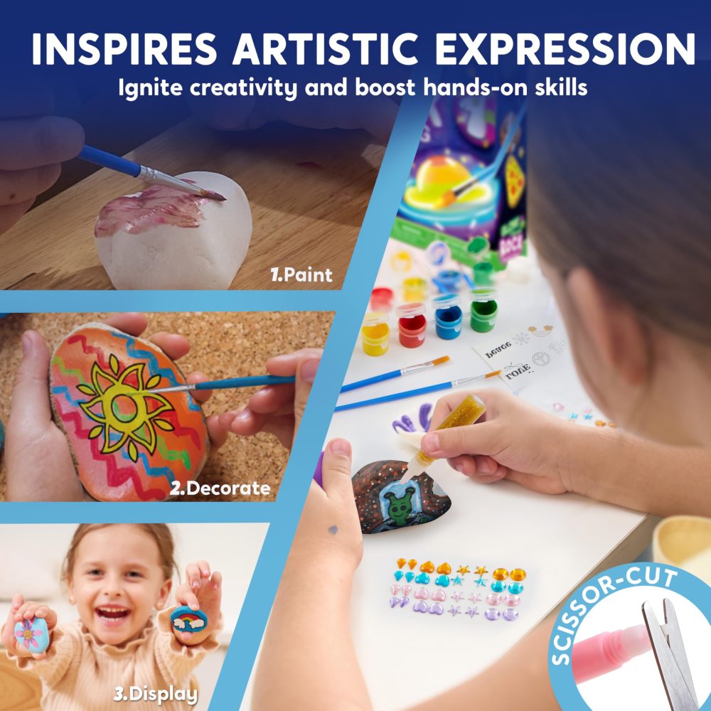 JOYIN Rock Painting Kit- Glow in The Dark Rock Kit, Arts and Crafts for Kids Ages 6-12, Art Supplies Toy, Kids Craft Paint Kits, Arts & Crafts for Boys Girls Birthday Party Gift Toy - Image 6
