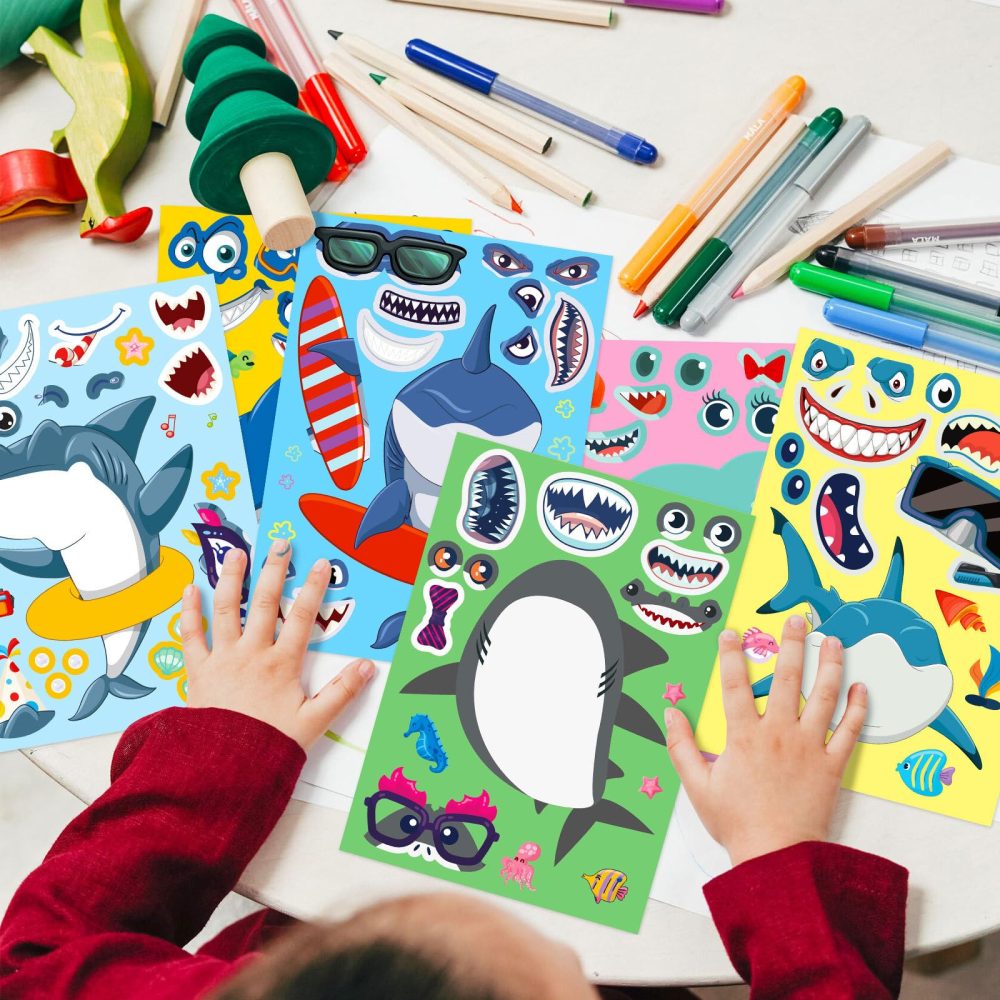 HEMYTAP 98Pcs Shark Party Favors Include Slap Bracelets, Keychains, Make a Shark Stickers, Temporary Tattoos and Vinyl Stickers for Kids Shark Ocean Sea Themed Birthday Party Supplies Decorations - Image 3