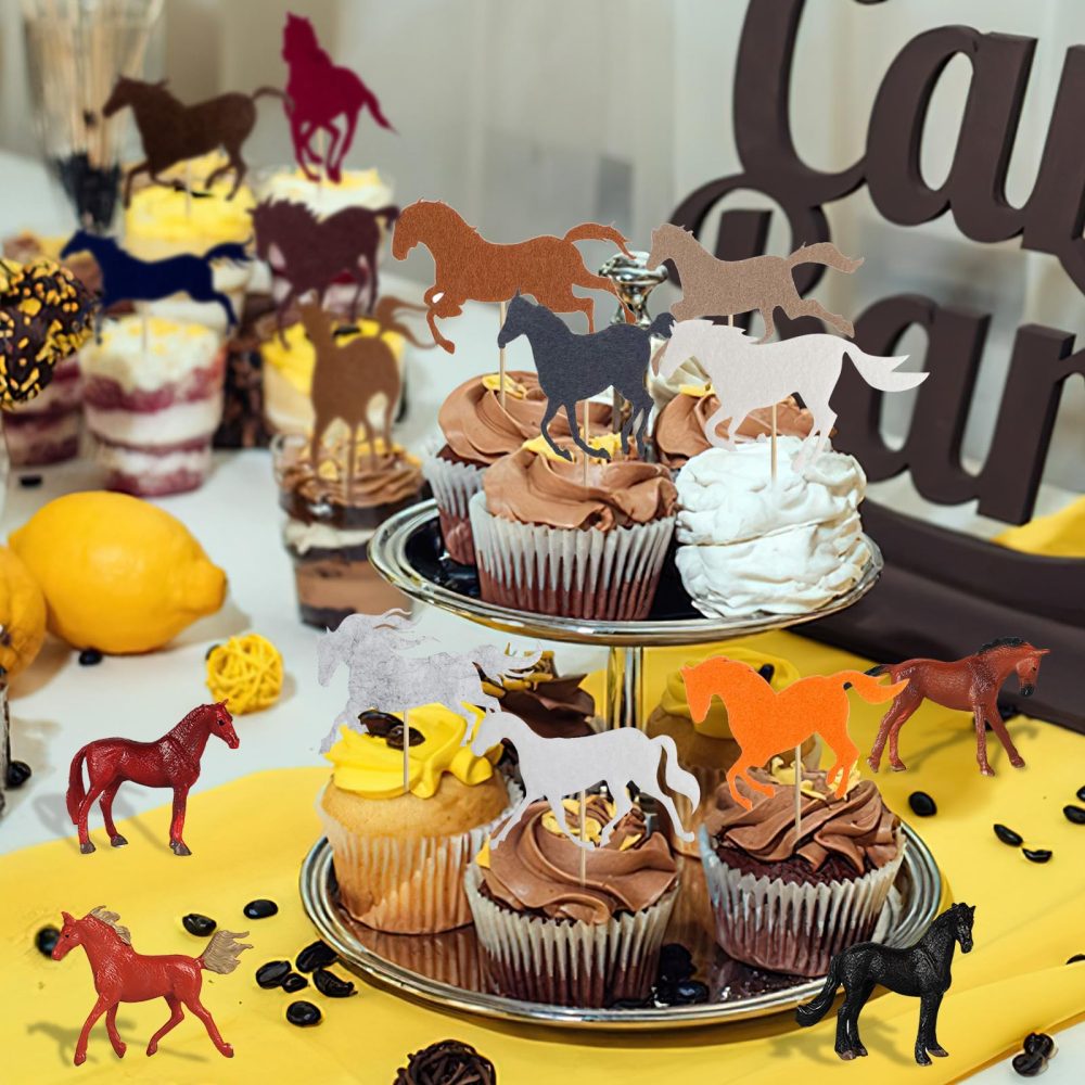 35 Pieces Horse Racing Cake Decorations, Horse Cake Toppers, Plastic Horse Cupcake Toppers, Fences for Baby Shower Sports Equestrian Birthday Theme Party Decorations - Image 6